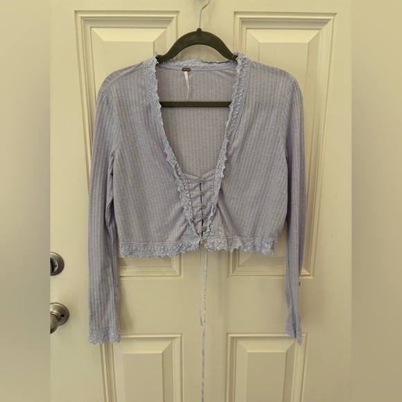 Free People Tops - Free People Third Date Crop Top Long Sleeve Crochet Lace Size Small
